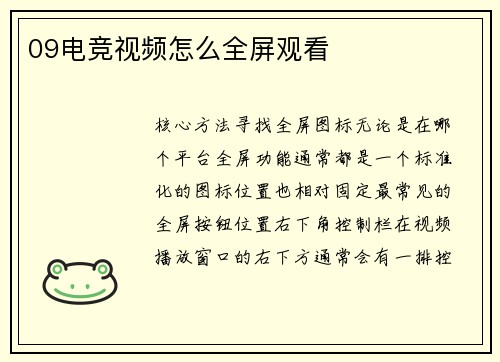 09电竞视频怎么全屏观看