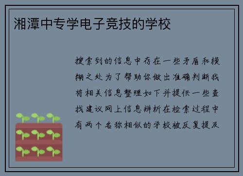 湘潭中专学电子竞技的学校