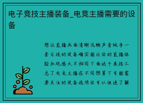 电子竞技主播装备_电竞主播需要的设备